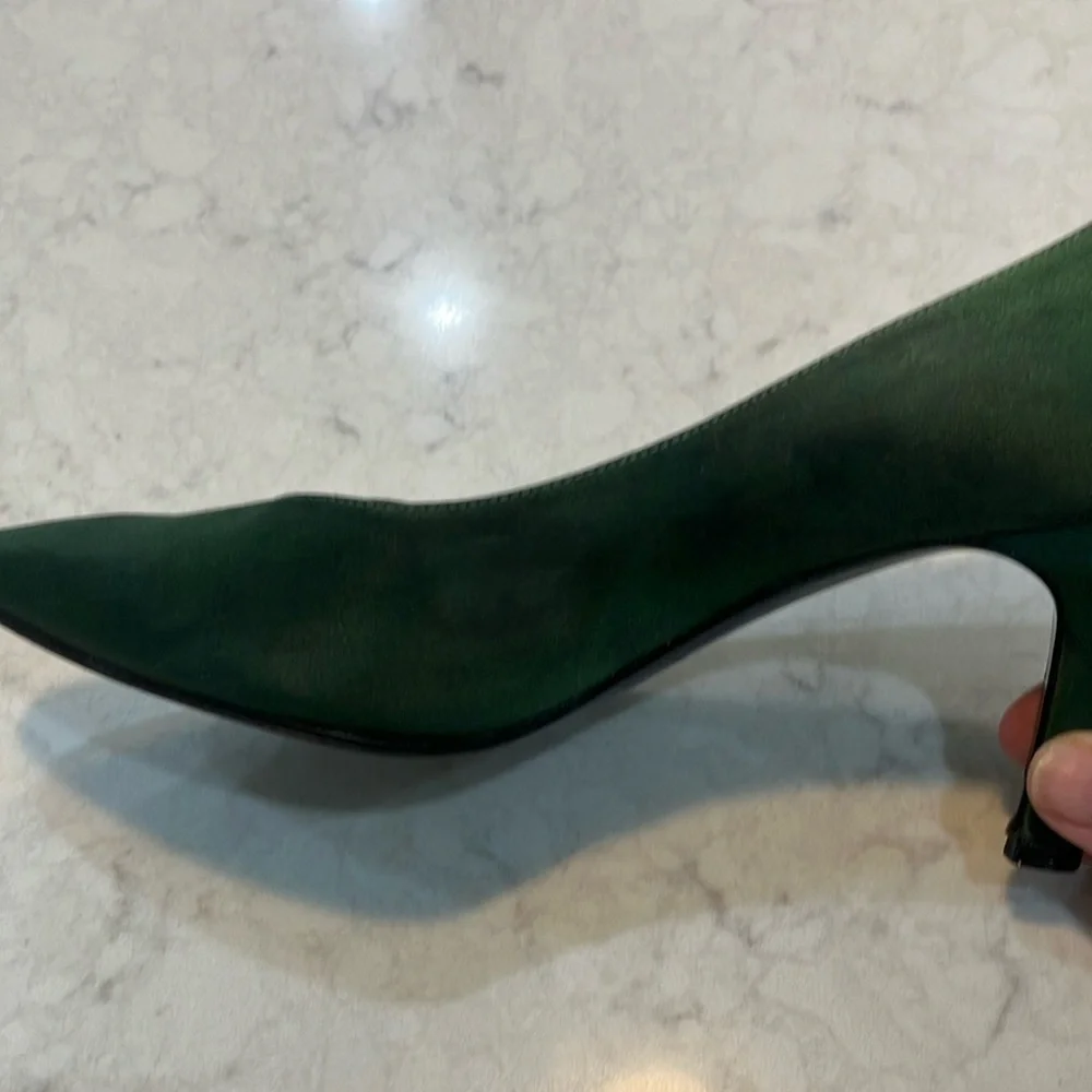 Vintage Yves Saint Laurent Forest/Hunter Green Silk Satin Pumps Sz 6.5‎ N- EUC - Picture 11 of 11